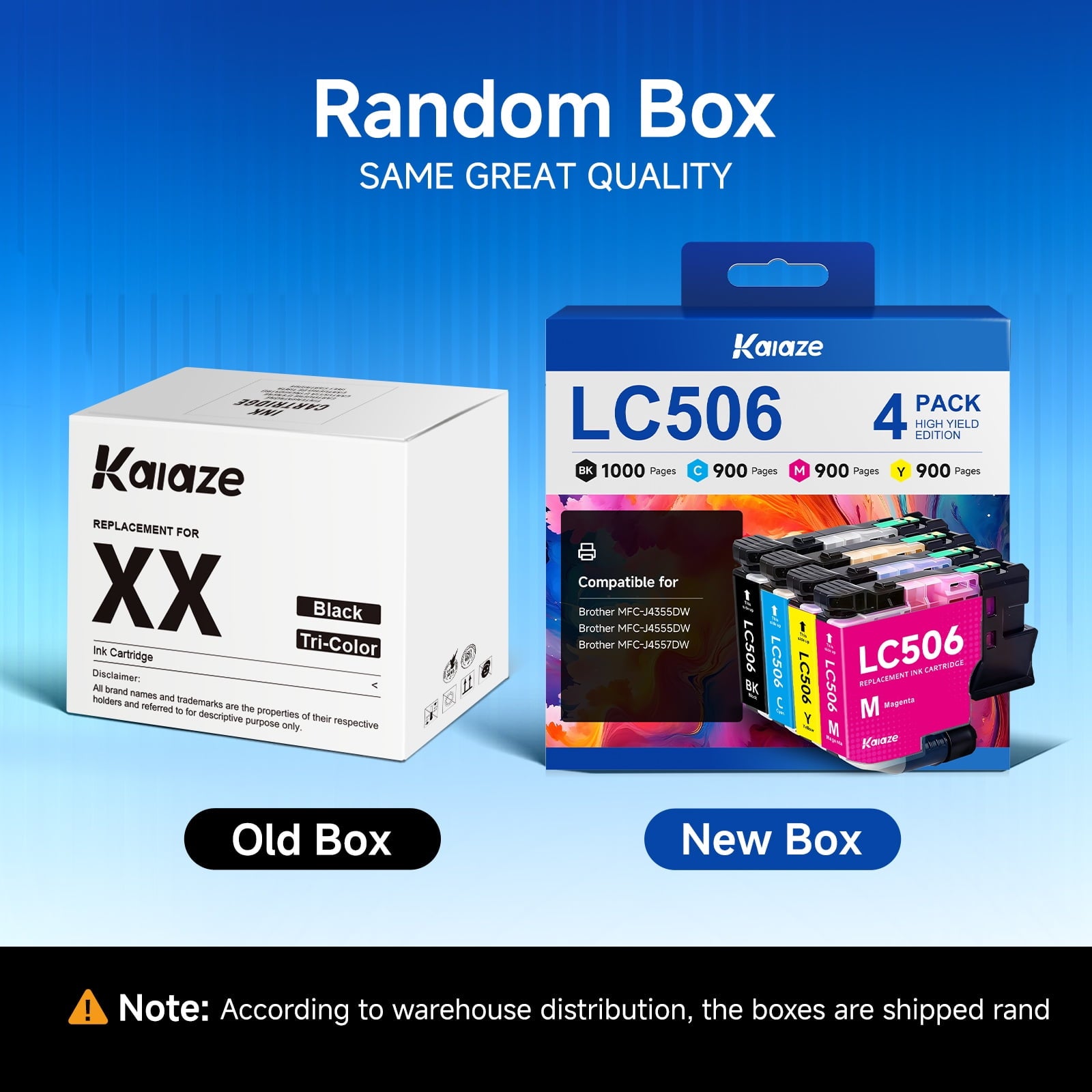 LC506 Ink Cartridge Compatible for Brother LC506 Ink use with Brother MFC-J4355DW/MFC-J4555DW/MFC-J4557DWN Printer (1 Black, 1 Cyan, 1 Magenta, 1 Yellow, 4Pack)